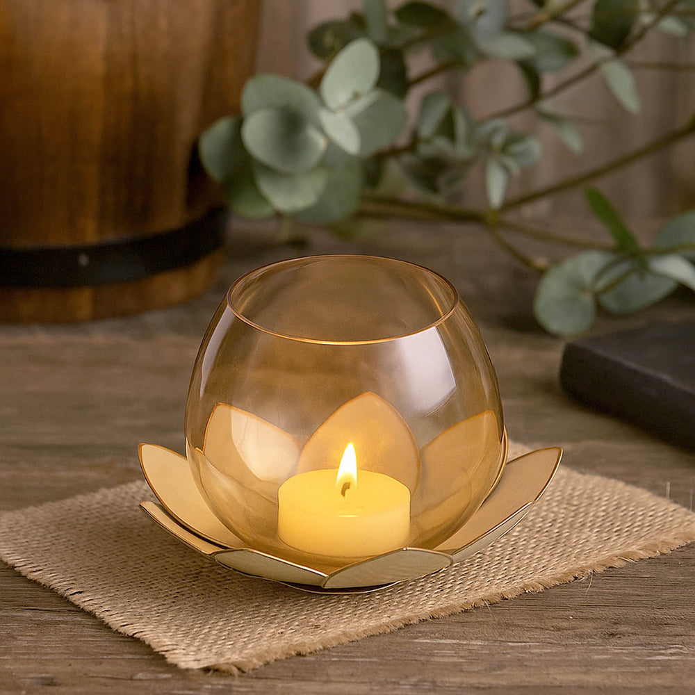 Decorative Lotus Votive Candle Holder- Pearl Gold