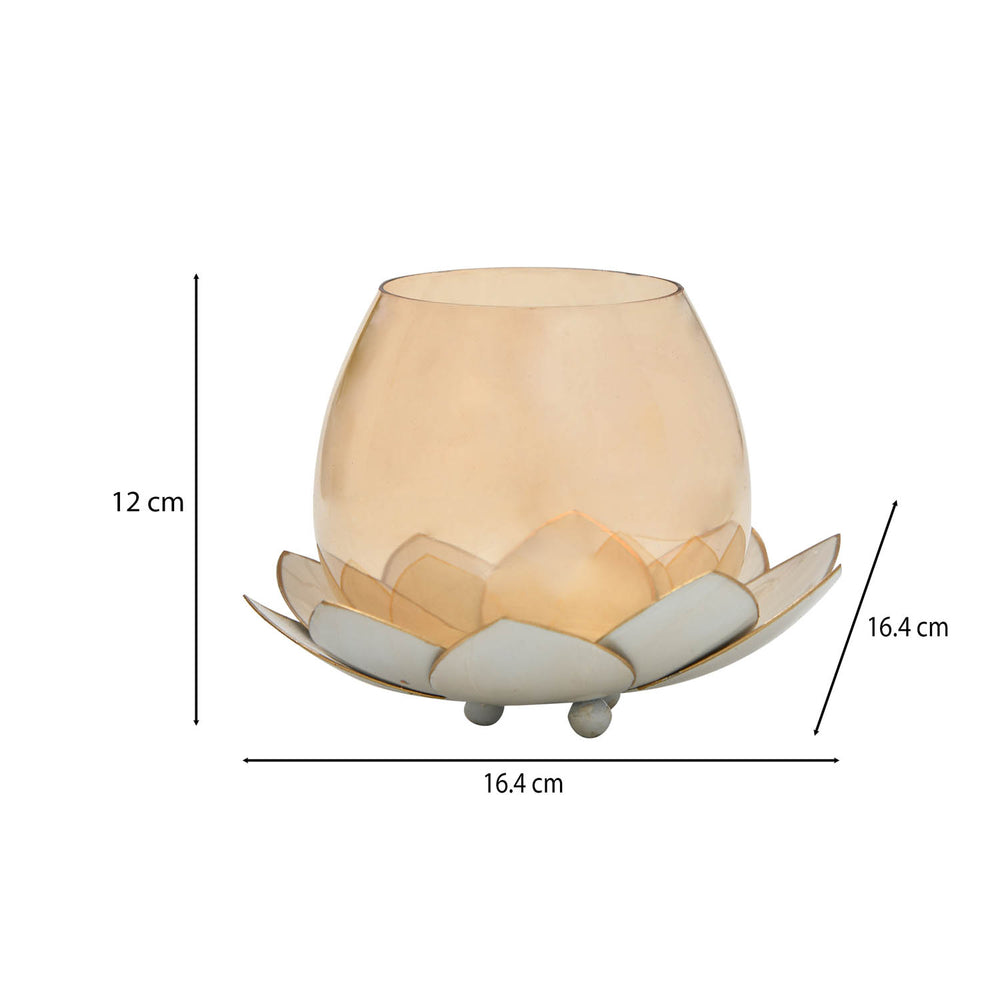 Decorative Lotus Votive Candle Holder- Pearl Gold