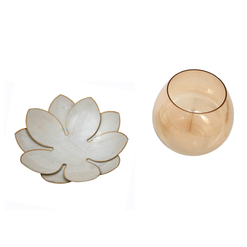 Decorative Lotus Votive Candle Holder- Pearl Gold