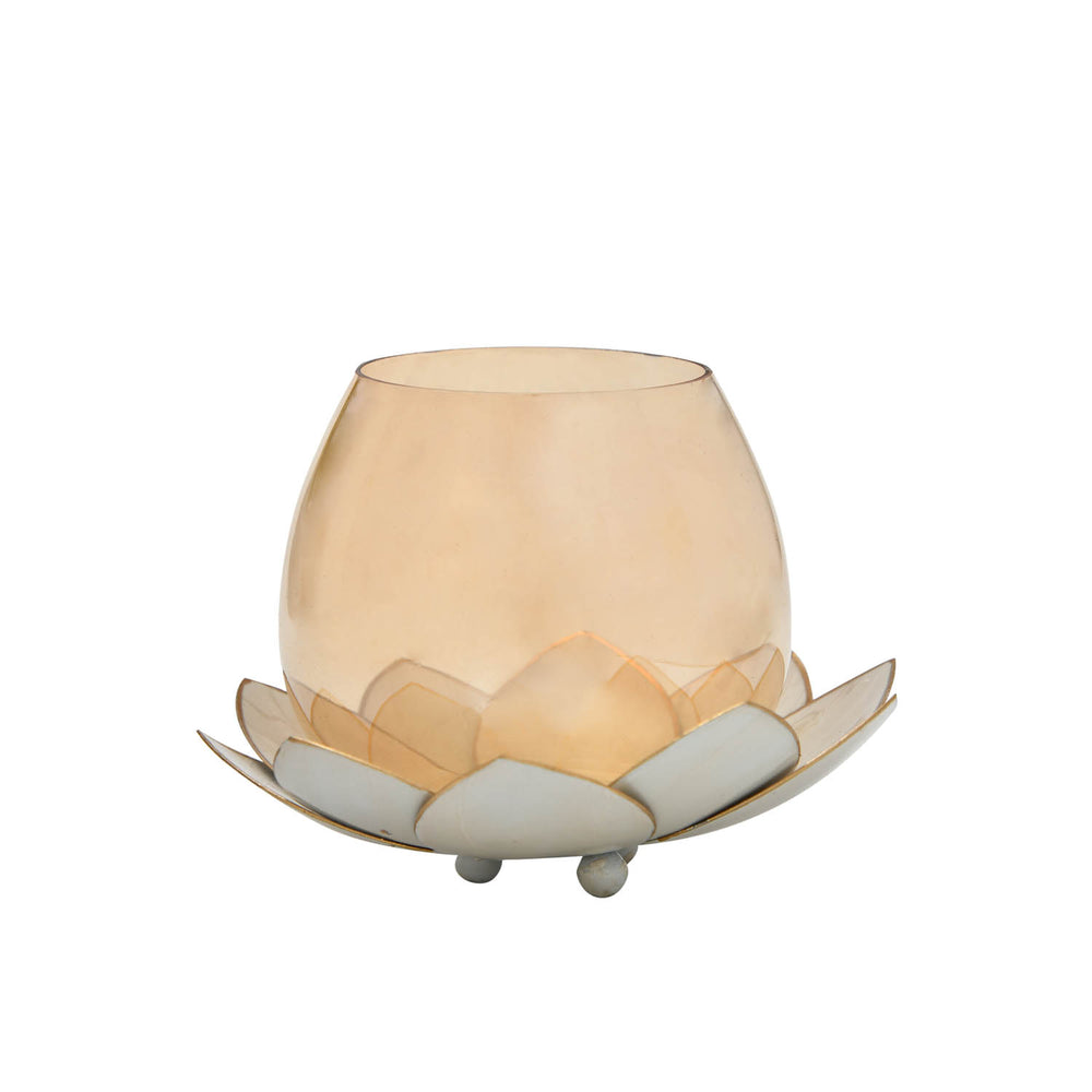 Decorative Lotus Votive Candle Holder- Pearl Gold