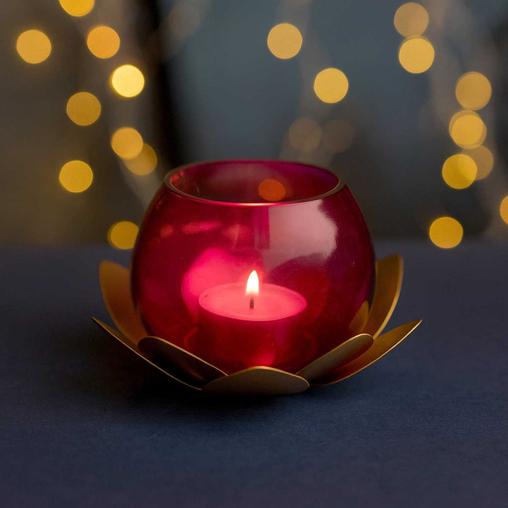 Decorative Mini Lotus Votive Candle Holder- Pink