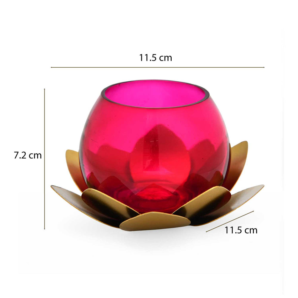 Decorative Mini Lotus Votive Candle Holder- Pink