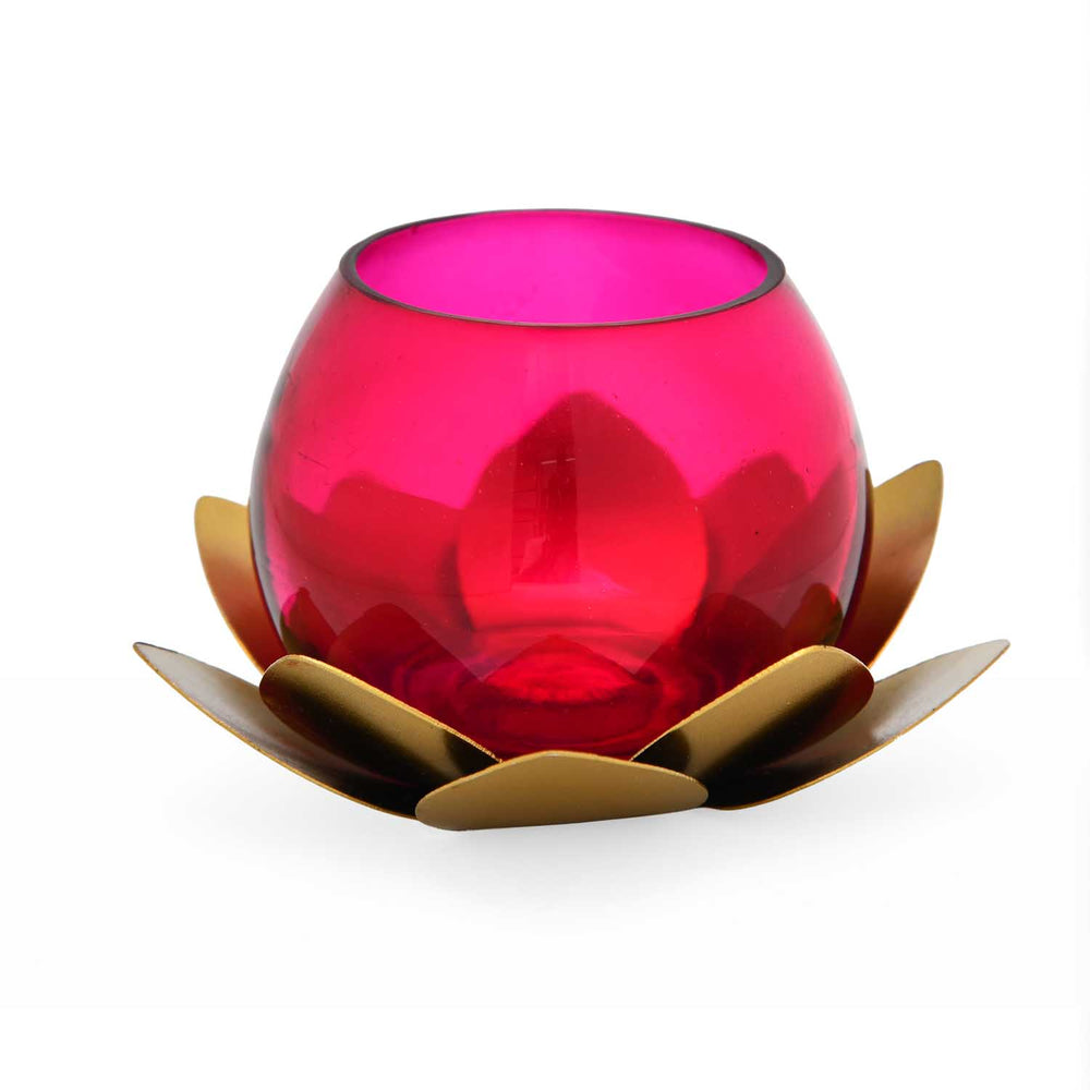 Decorative Mini Lotus Votive Candle Holder- Pink