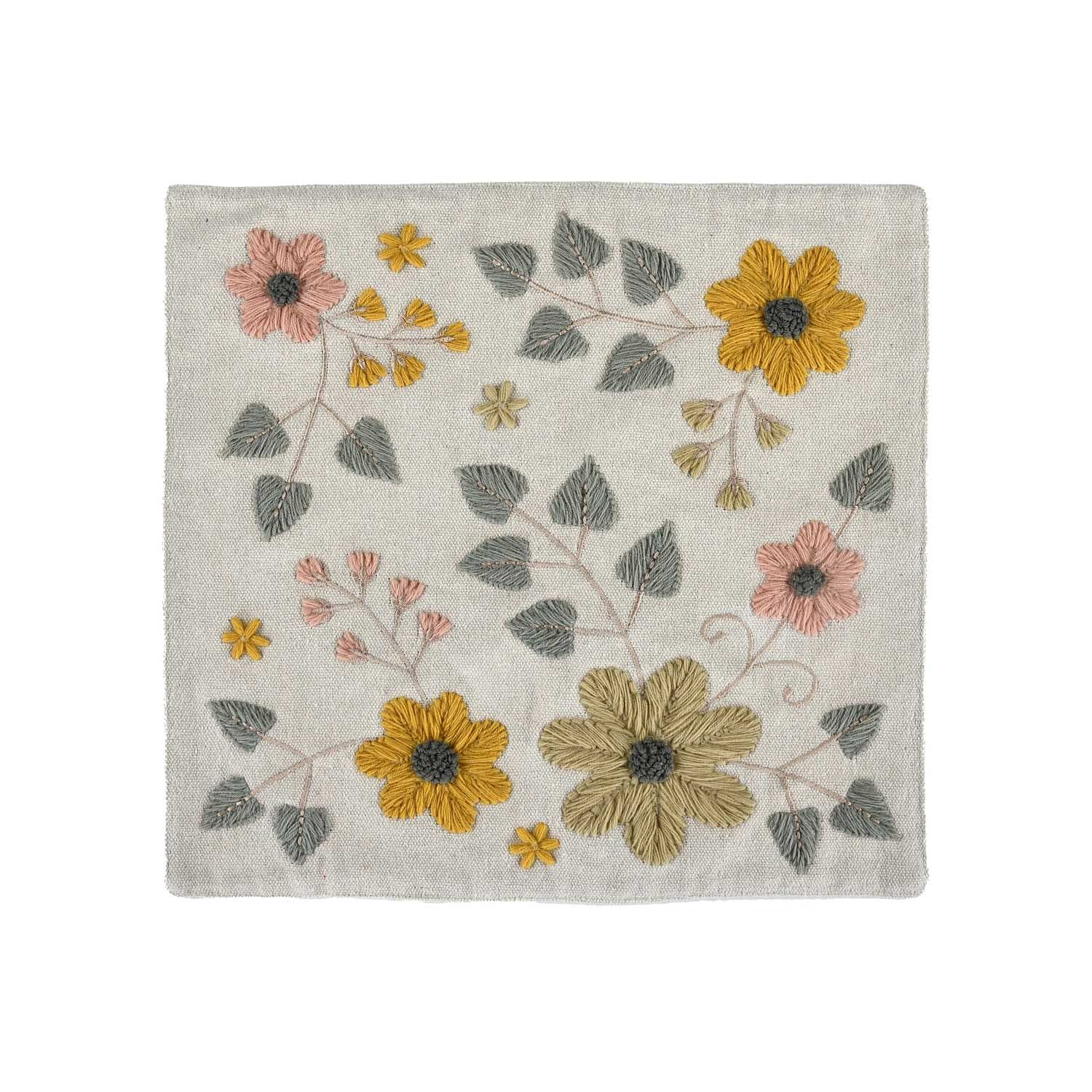 Floral Embroidery Cotton Square Trivets- Beige & Green