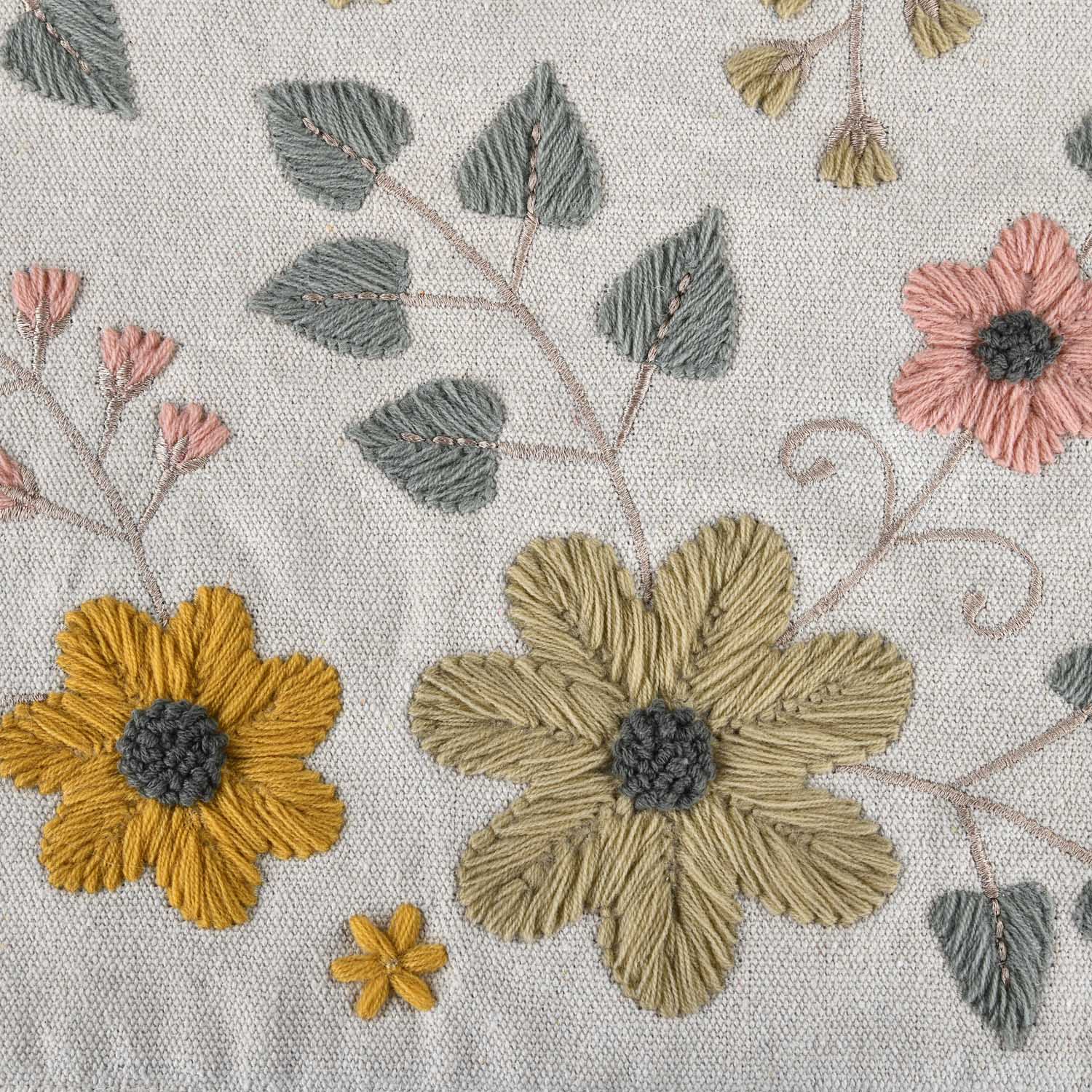 Floral Embroidery Cotton Square Trivets- Beige & Green