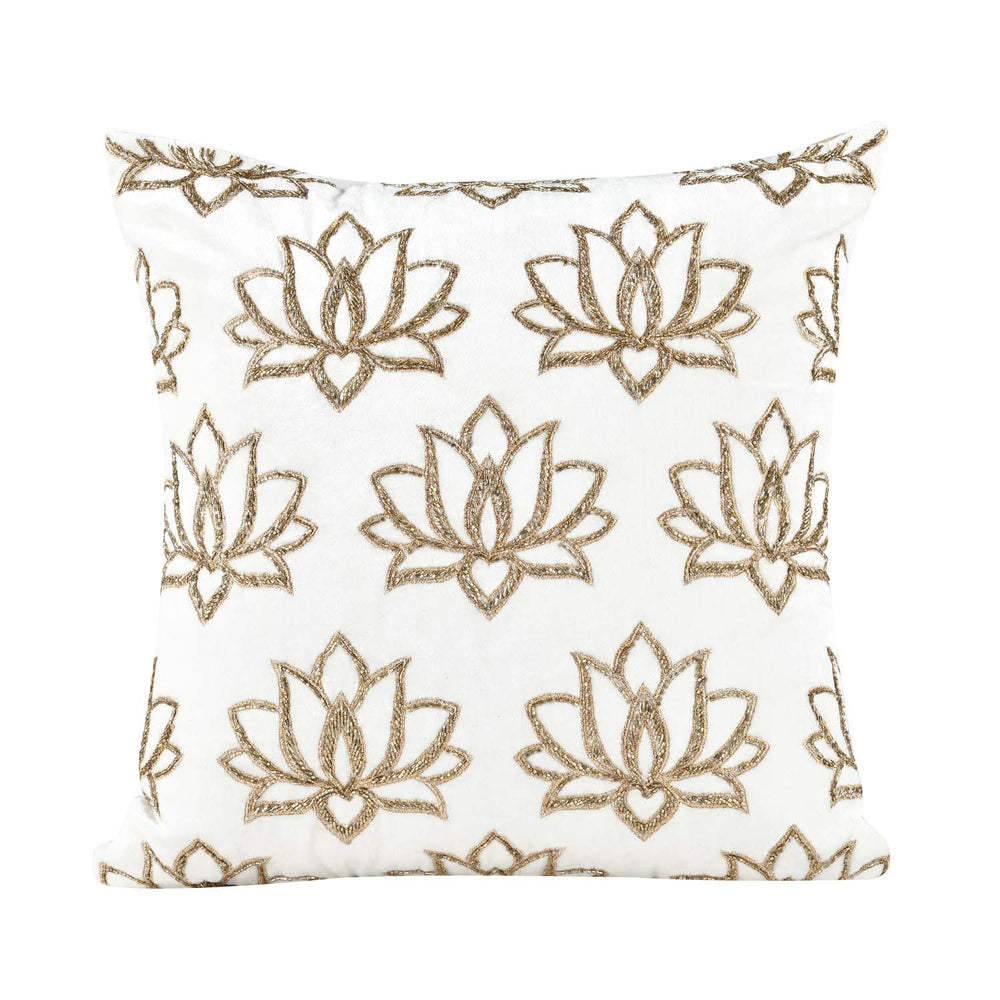 Multi Lotus Pattern Fabric Cushion Cover- Off-white