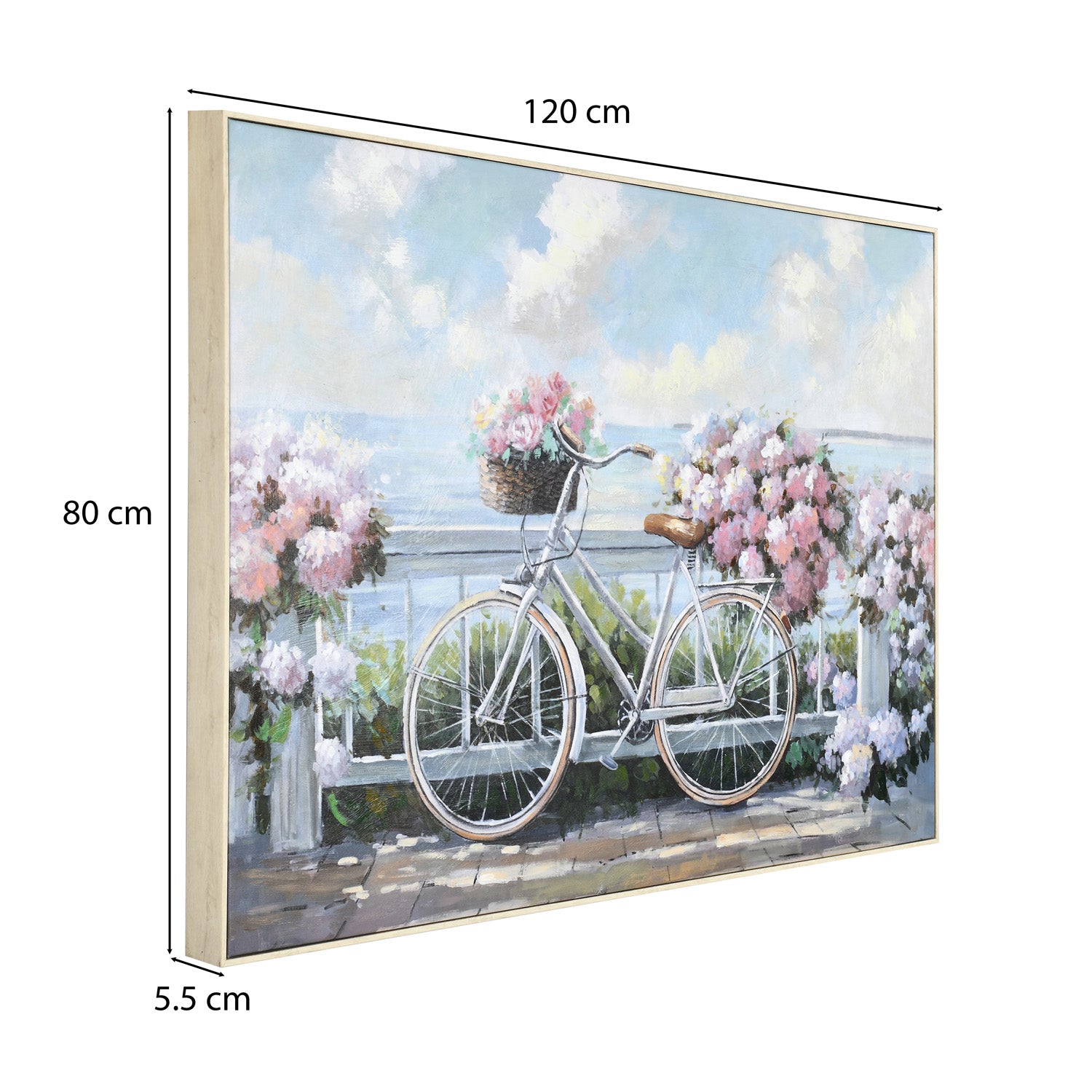 Flowers and Bicycle Canvas Wall Painting (Multicolor)