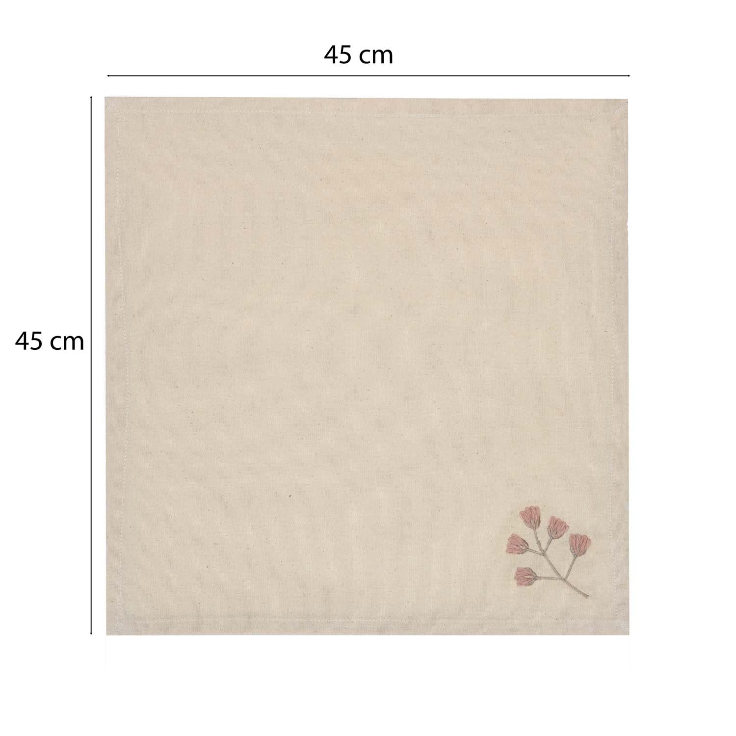 Floral Embroidery Cotton Table Napkins Set of 4- Beige and Green