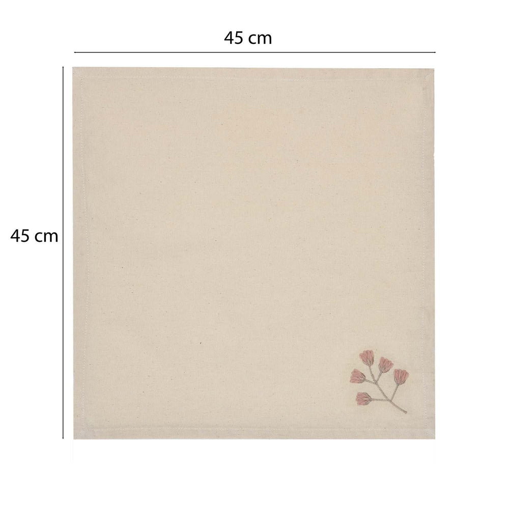 Floral Embroidery Cotton Table Napkins Set of 4- Beige and Green