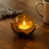 Decorative Mini Lotus Votive Candle Stand- Yellow