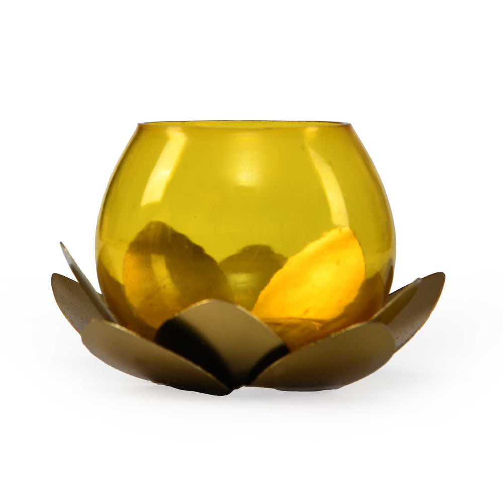 Decorative Mini Lotus Votive Candle Holder- Yellow