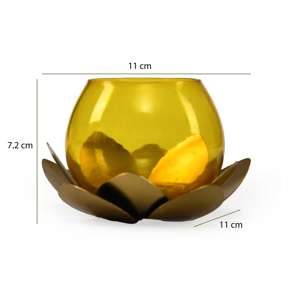 Decorative Mini Lotus Votive Candle Holder- Yellow