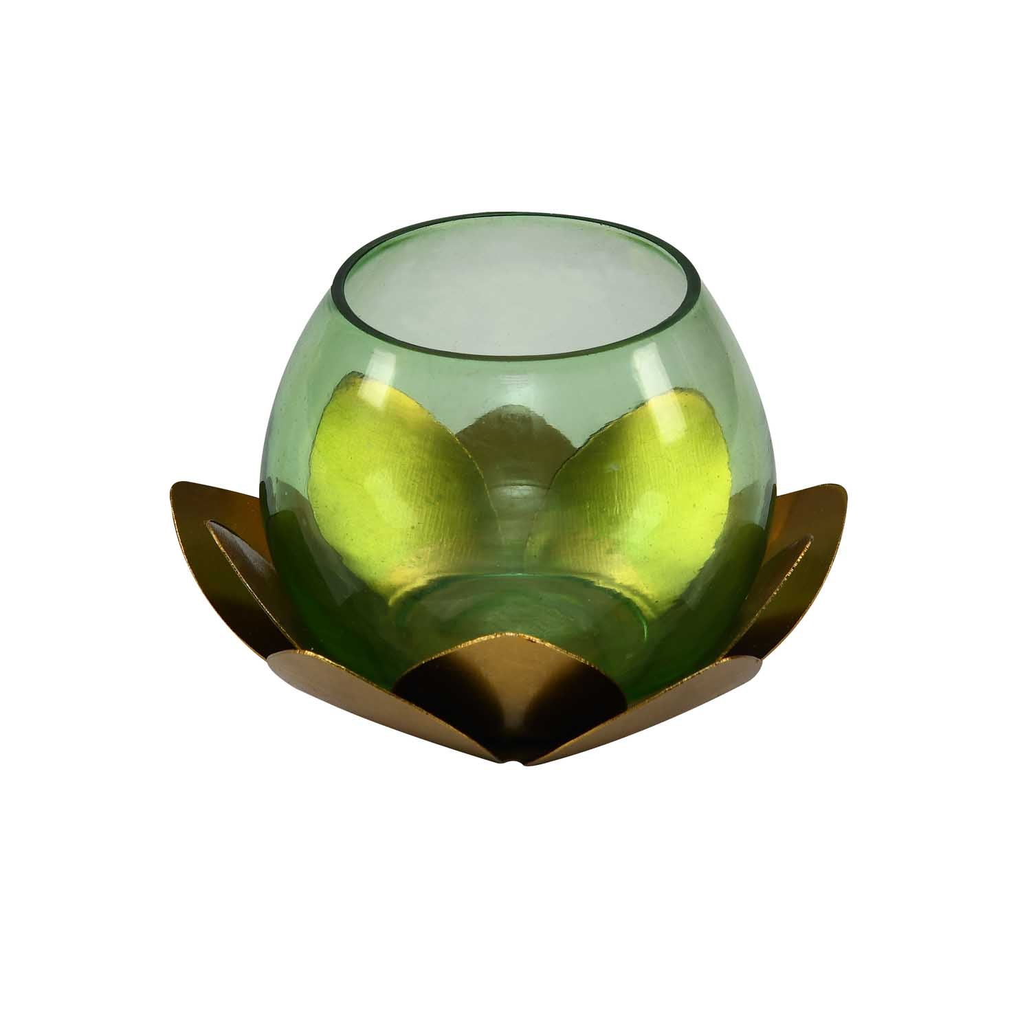 Decorative Mini Lotus Votive Candle Stand- Green