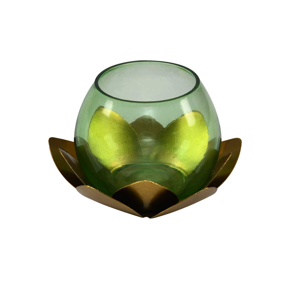 Decorative Mini Lotus Votive Candle Holder- Green