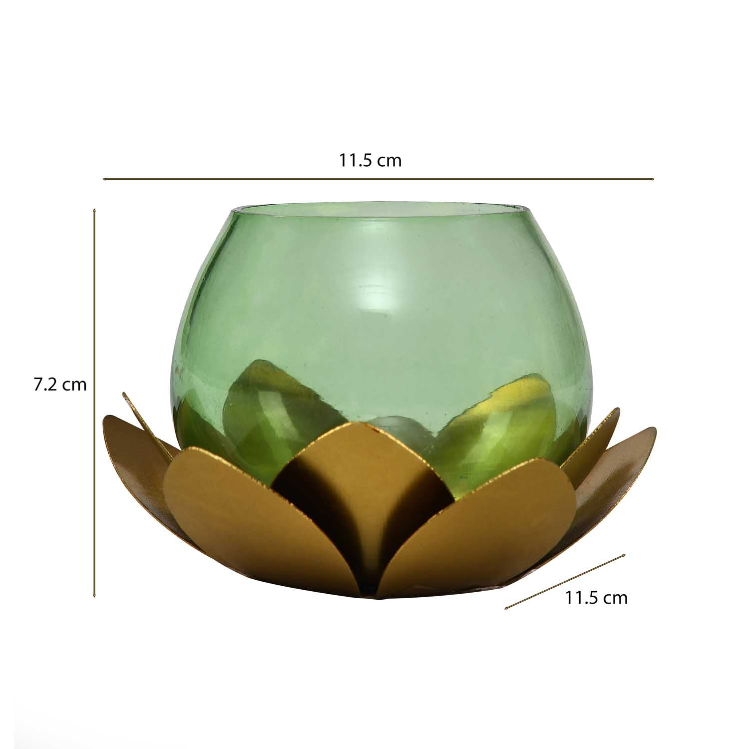 Decorative Mini Lotus Votive Candle Stand- Green