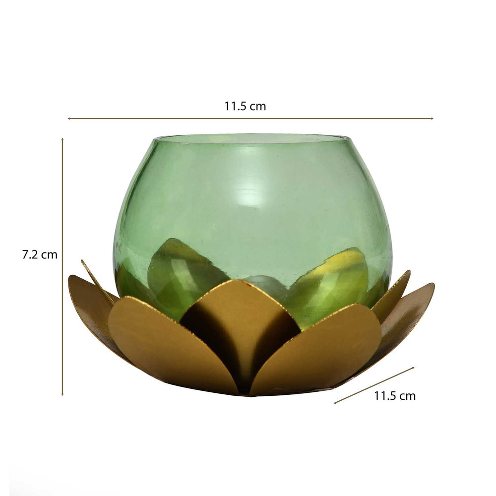 Decorative Mini Lotus Votive Candle Holder- Green