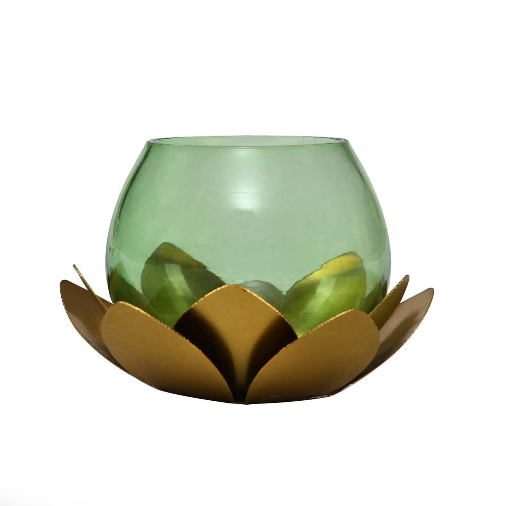 Decorative Mini Lotus Votive Candle Holder- Green