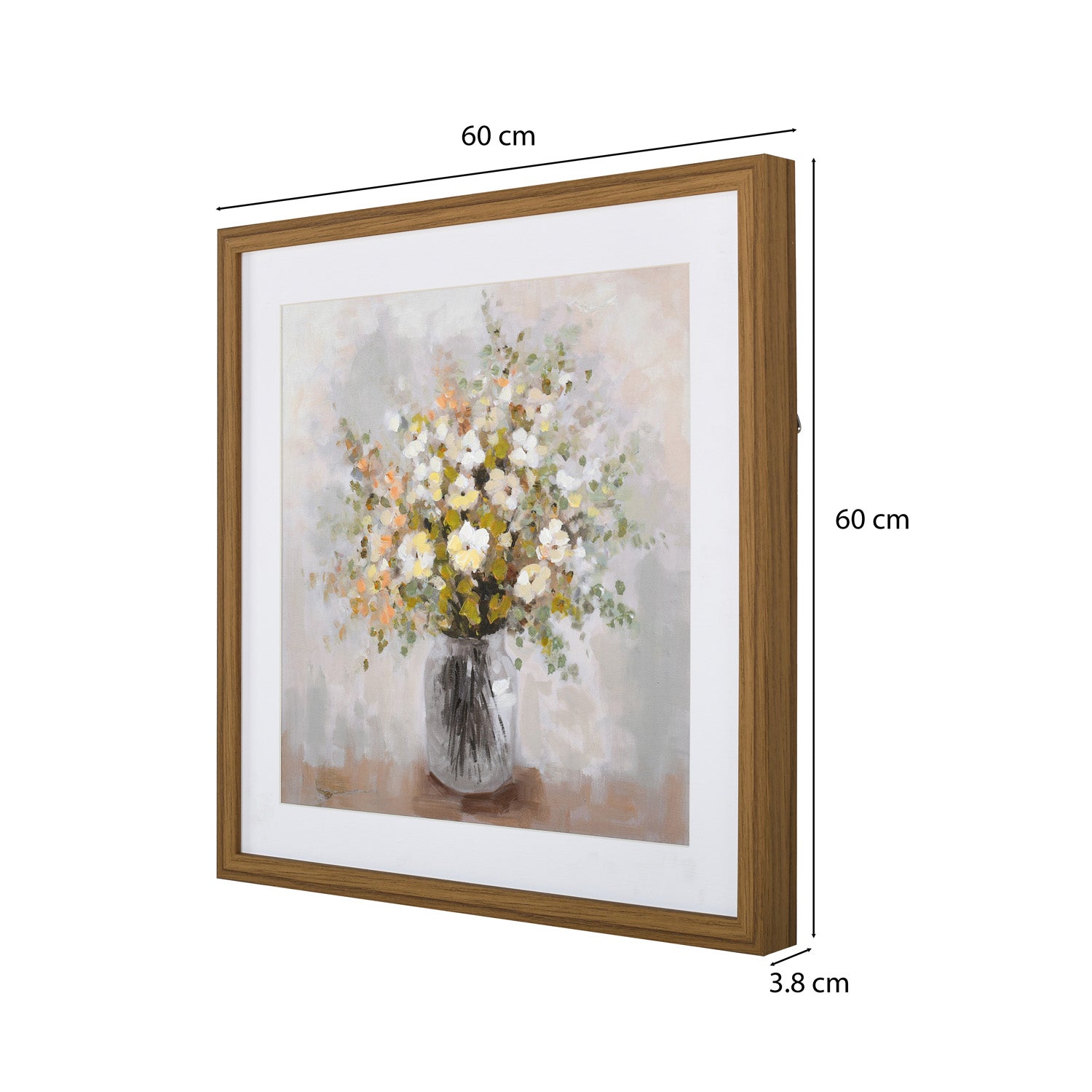 Still Life Flower Pot Canvas Wall Painting (Beige & White)