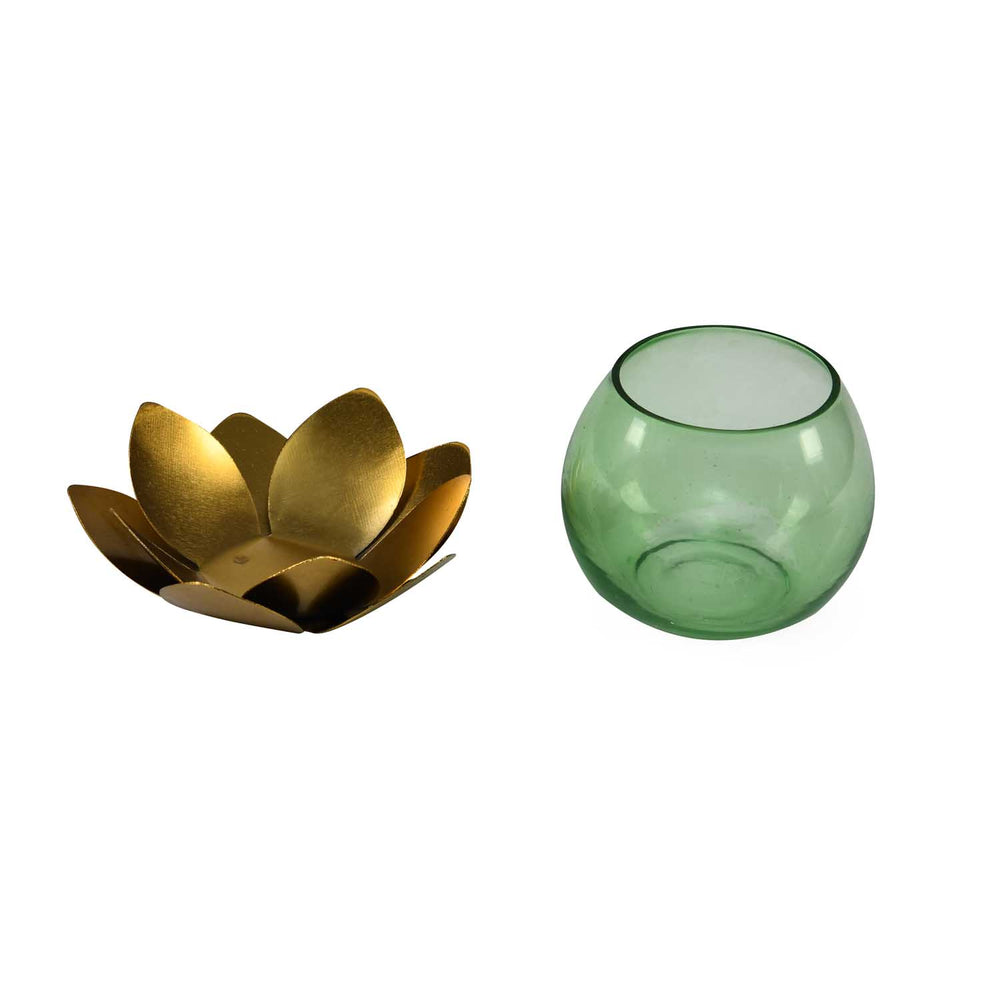 Decorative Mini Lotus Votive Candle Holder- Green