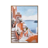 Santorini Street Canvas Wall Painting (Blue & Orange)