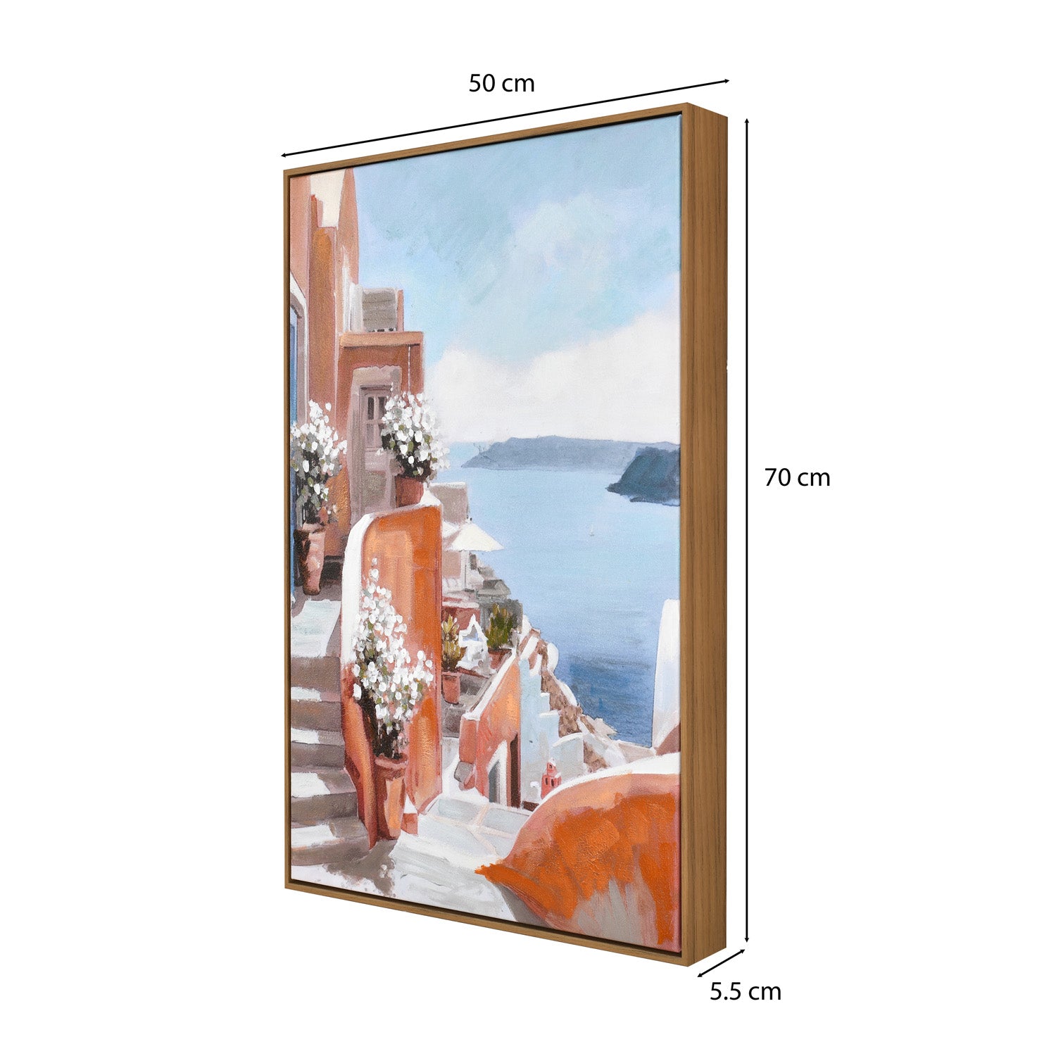 Santorini Street Canvas Wall Painting (Blue & Orange)