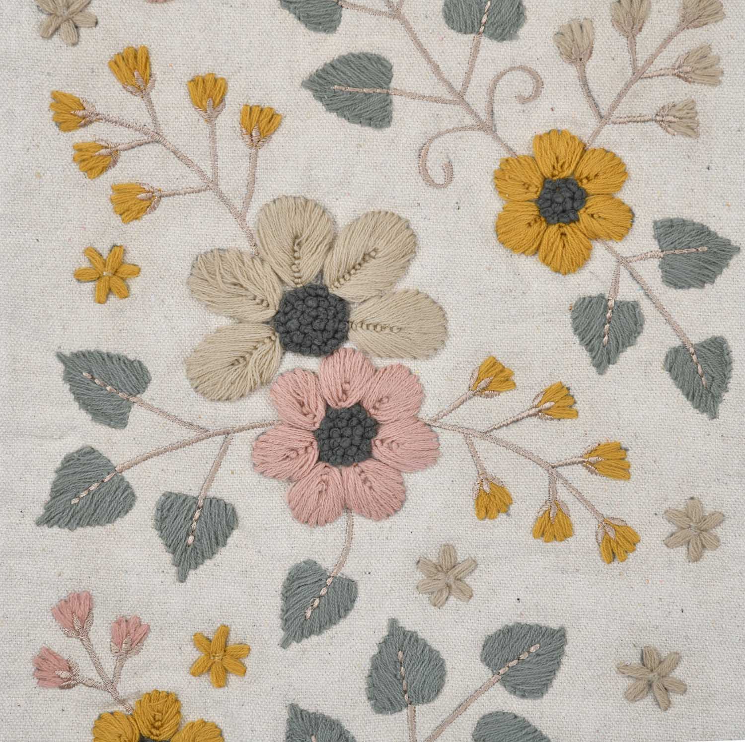 Floral Embroidery Table Runner Small- Beige & Green