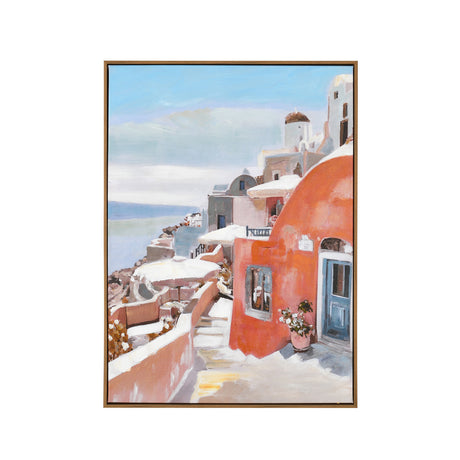 Santorini Street Canvas Wall Painting (Blue & Orange)