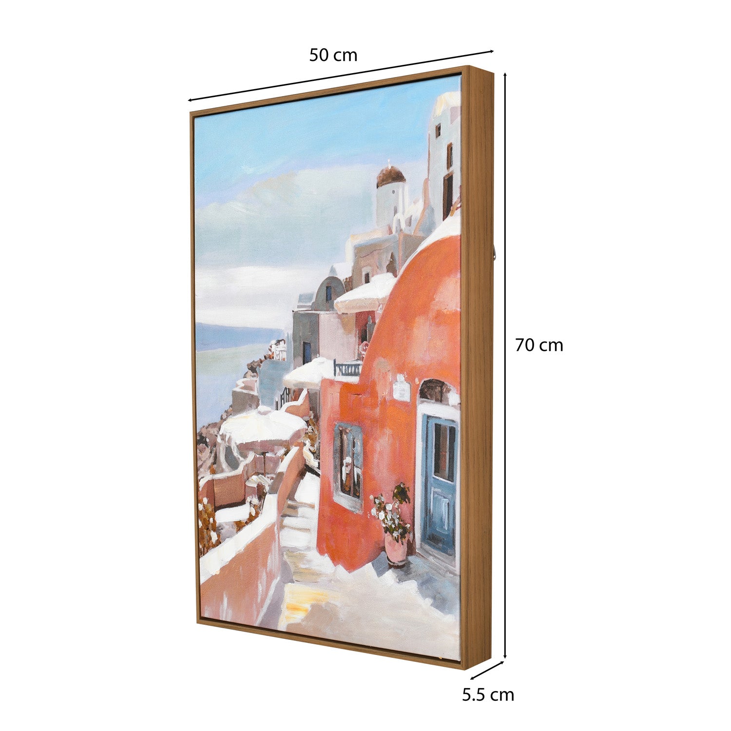 Santorini Street Canvas Wall Painting (Blue & Orange)