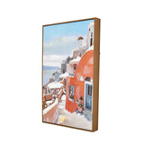 Santorini Street Canvas Wall Painting (Blue & Orange)