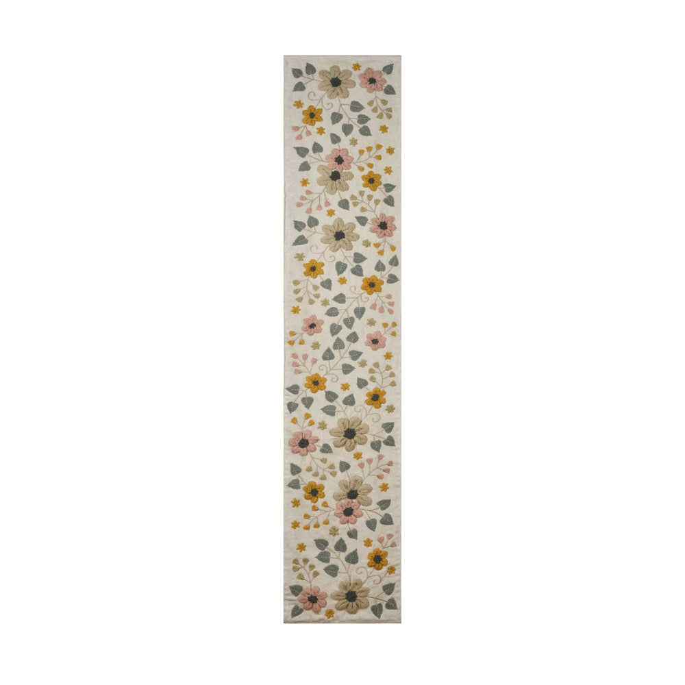 Floral Embroidery Table Runner Large- Beige & Green