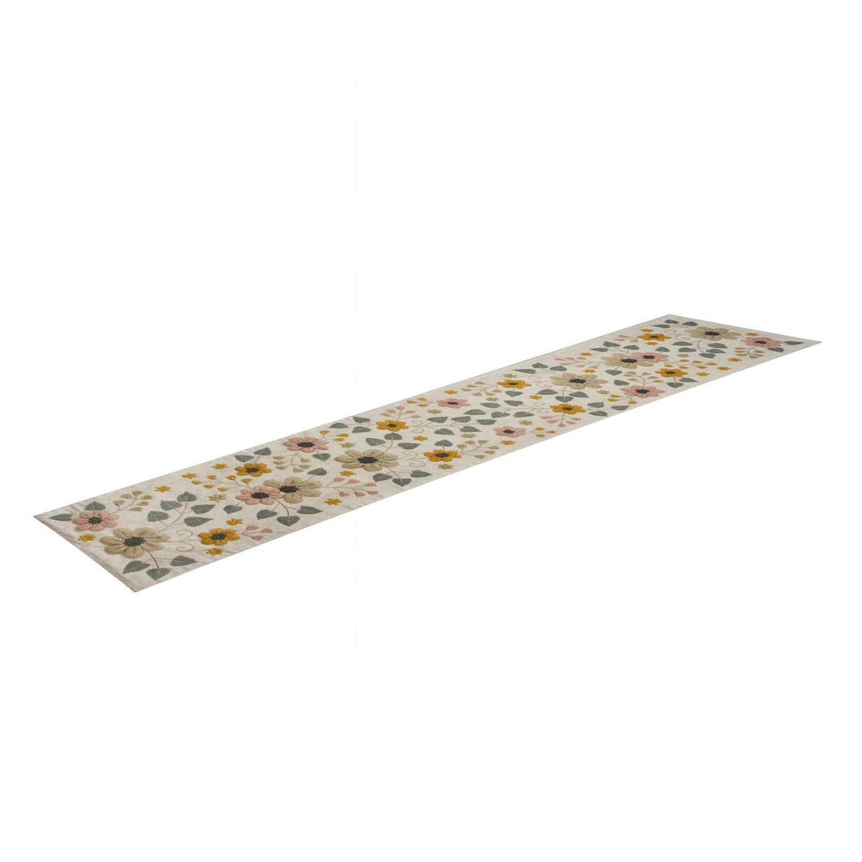 Floral Embroidery Table Runner Large- Beige & Green