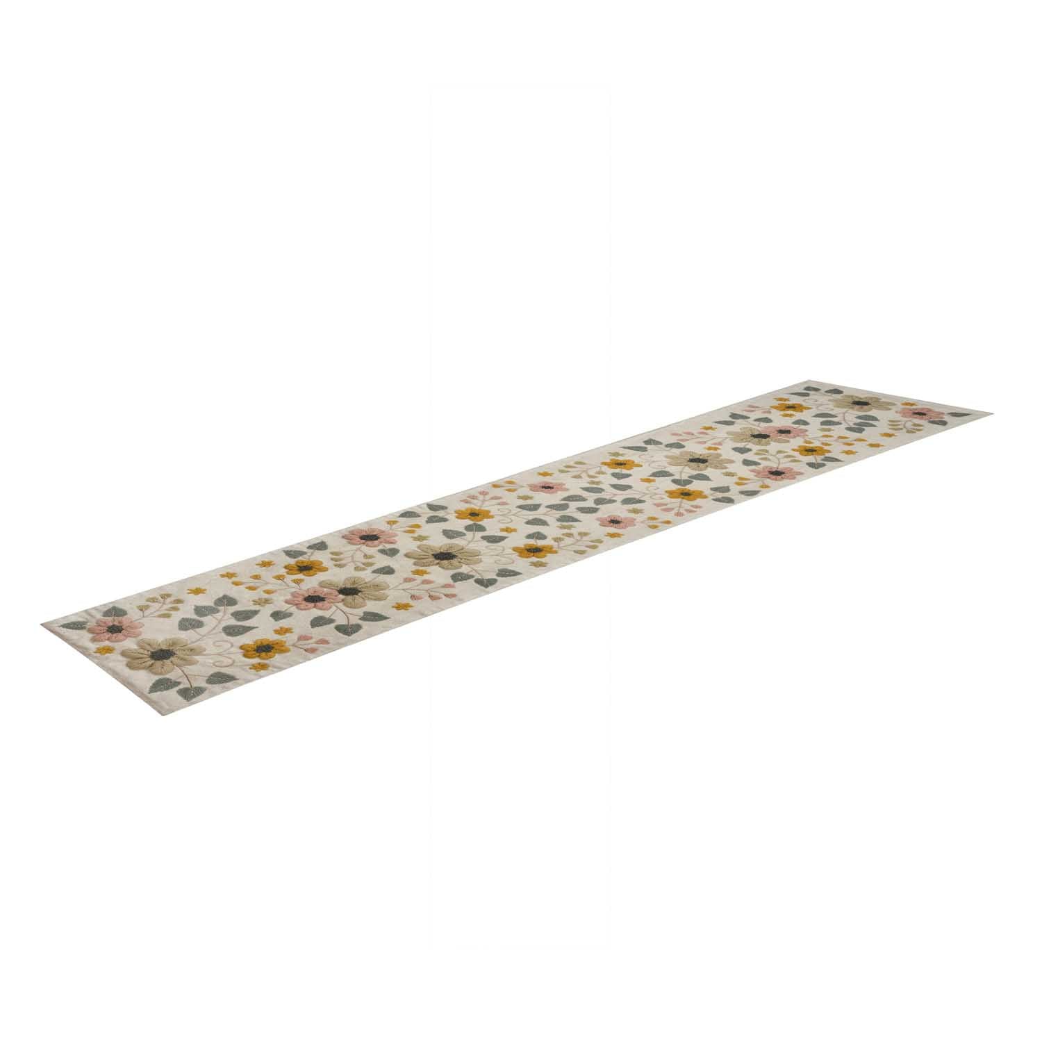 Floral Embroidery Table Runner Large- Beige & Green