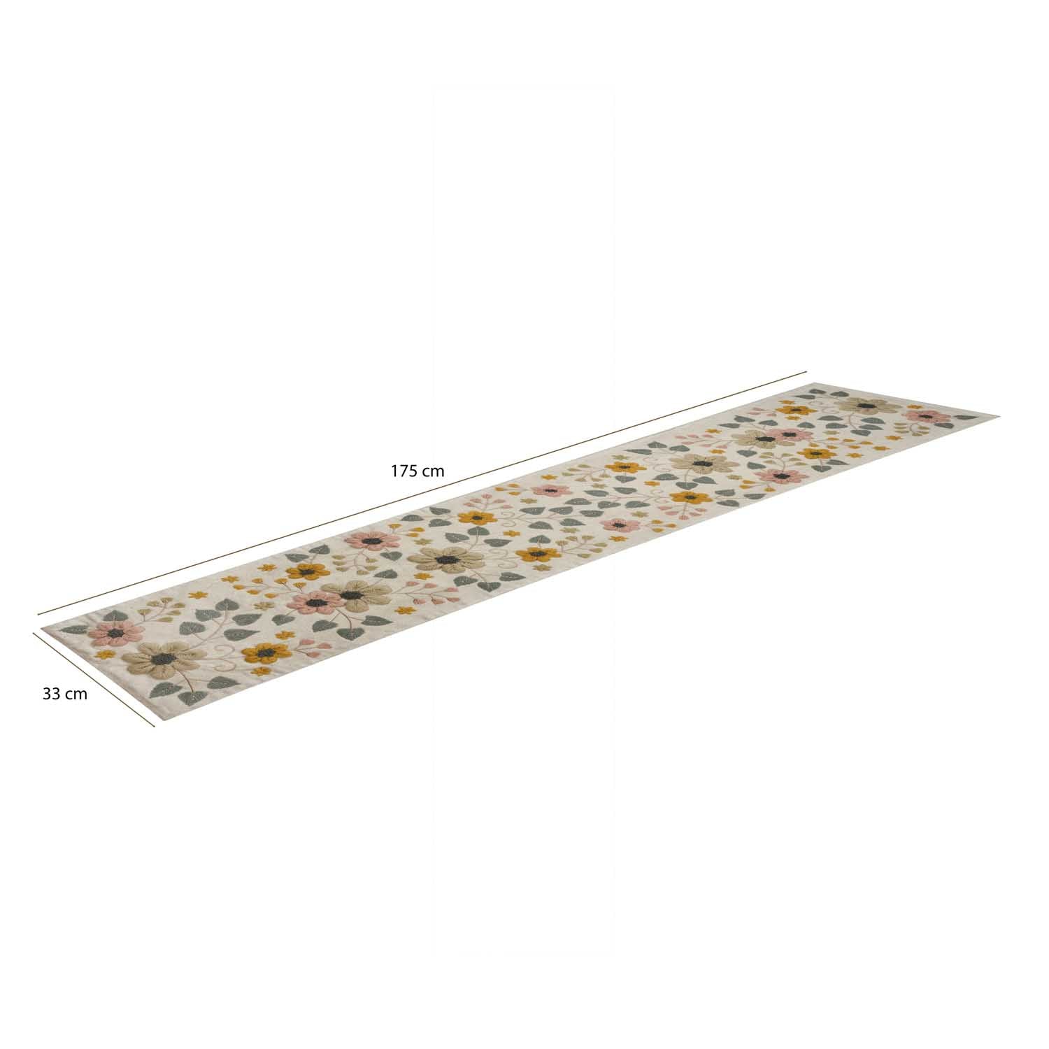 Floral Embroidery Table Runner Large- Beige & Green