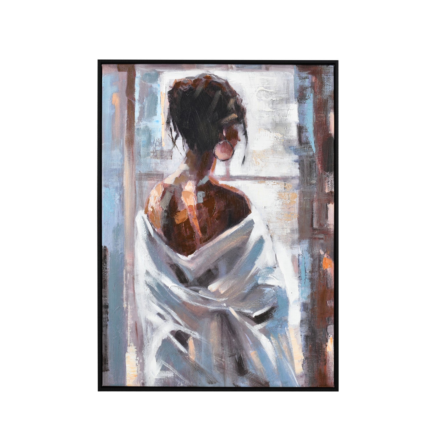 Lady by The Window Canvas Wall Painting (Black & Brown)