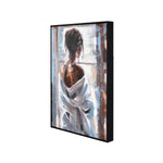 Lady by The Window Canvas Wall Painting (Black & Brown)