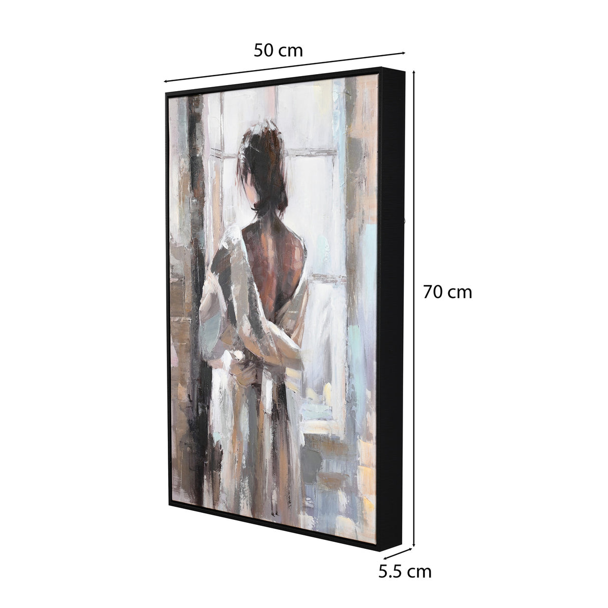 Lady by The Window Canvas Wall Painting (Black & Brown)