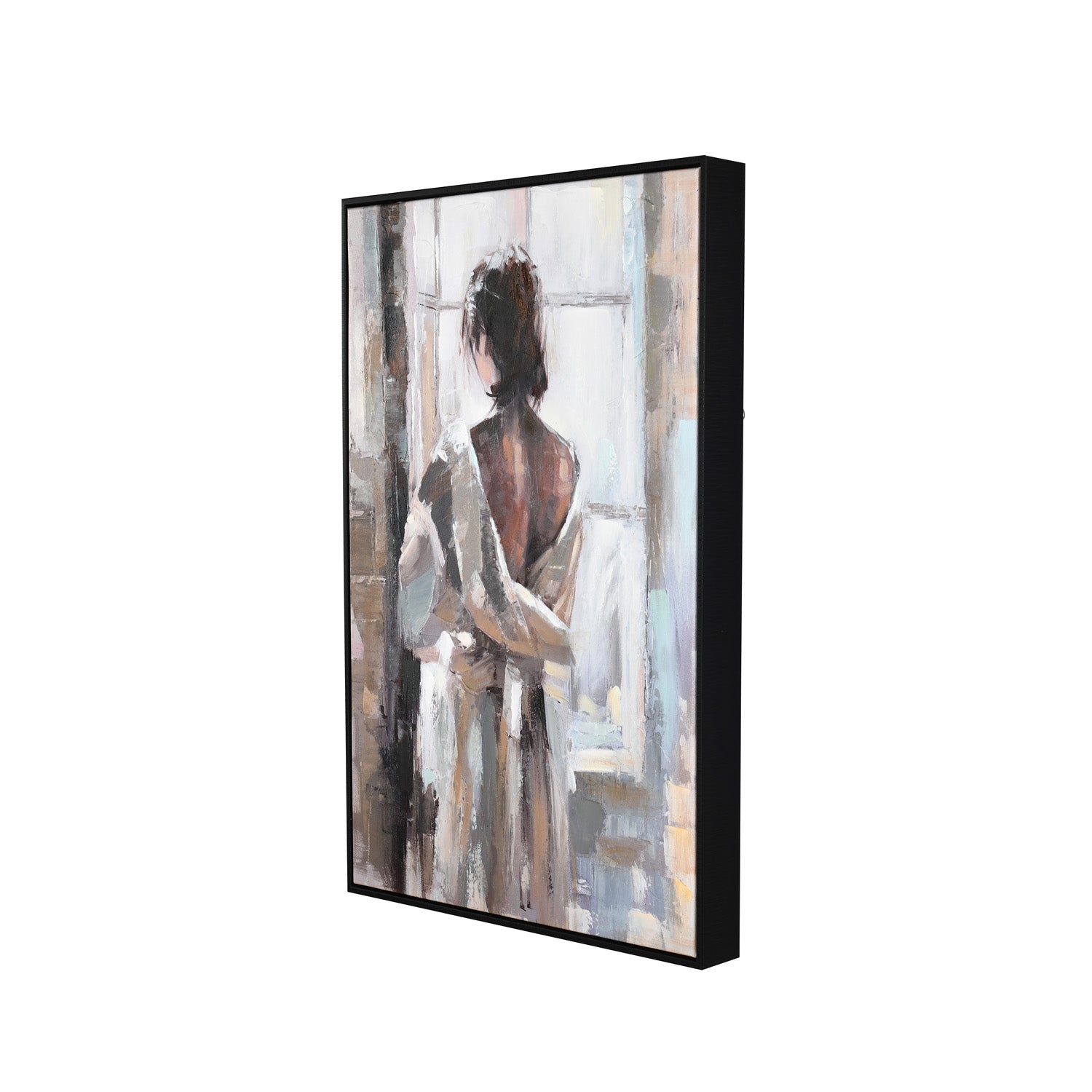 Lady by The Window Canvas Wall Painting (Black & Brown)