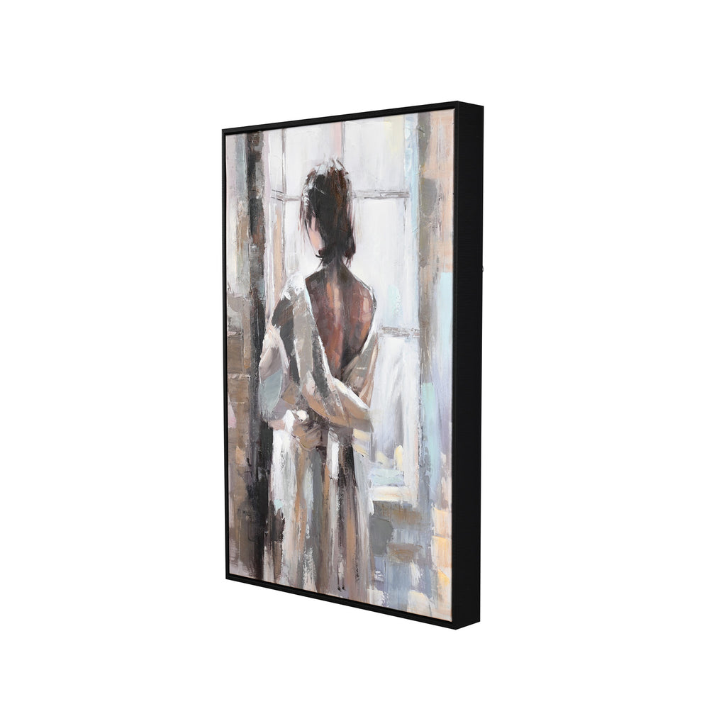 Lady by The Window Canvas Wall Painting (Black & Brown)