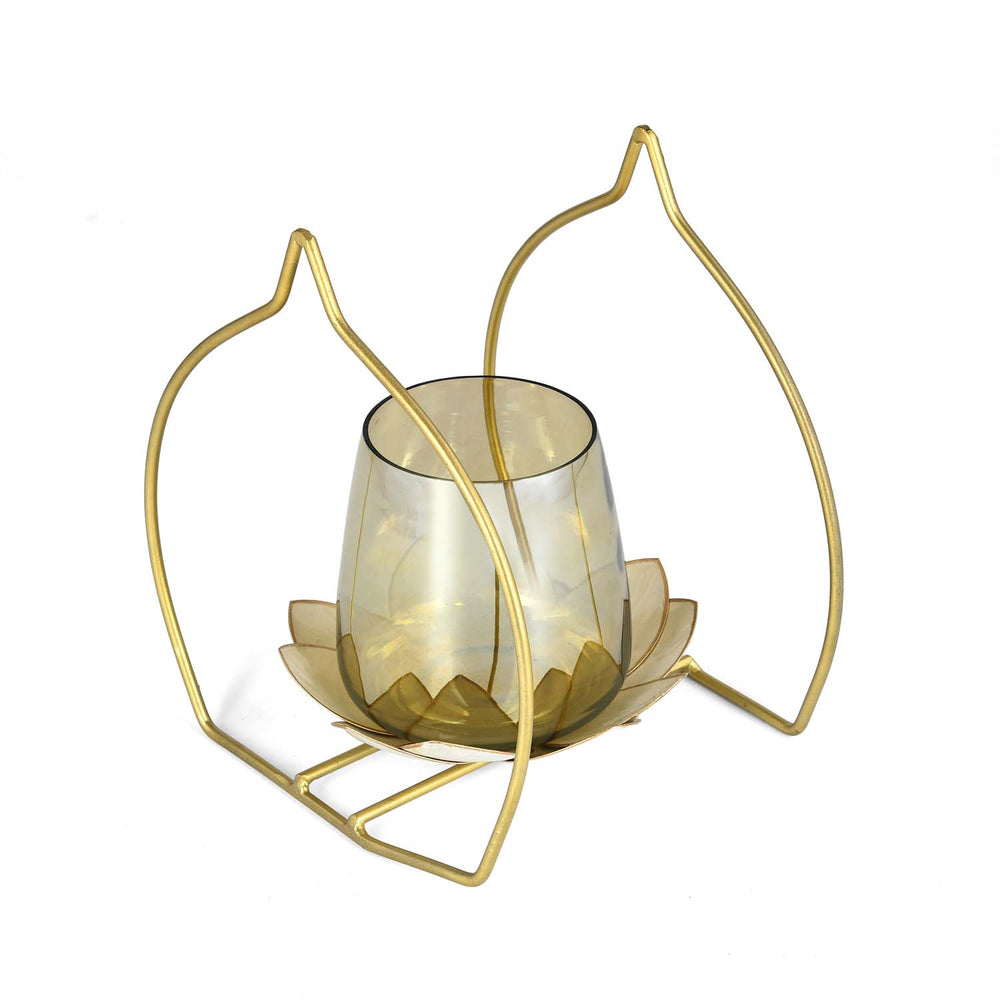 Decorative Single Lotus Votive Candle Holder- Gold