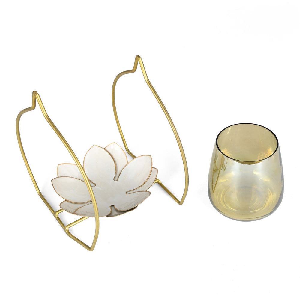 Decorative Single Lotus Votive Candle Holder- Gold