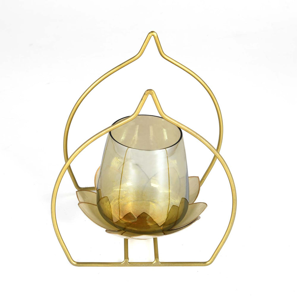 Decorative Single Lotus Votive Candle Holder- Gold