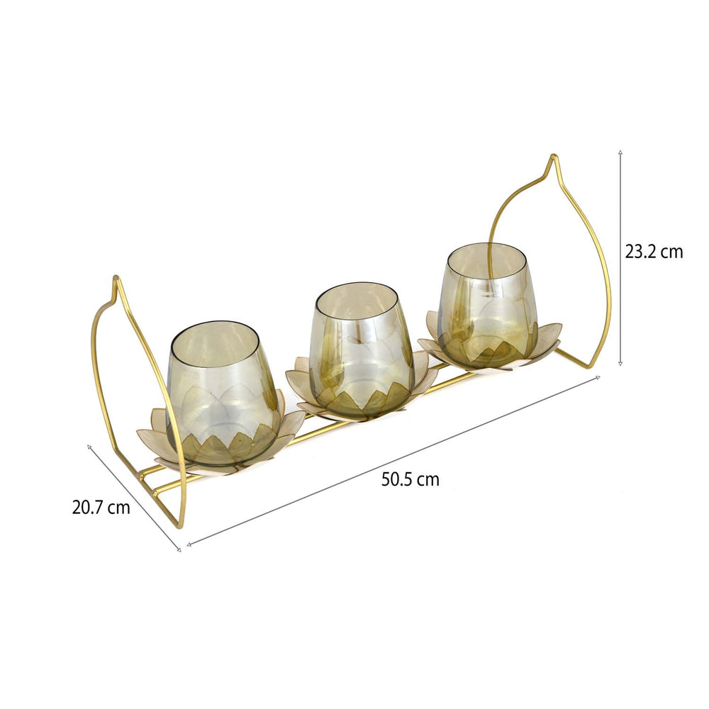 Decorative Lotus Trio Candle Holder- Gold