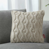 Wavy Pattern Cotton & Polyester 16" x 16" Macrame Cushion Cover (White)