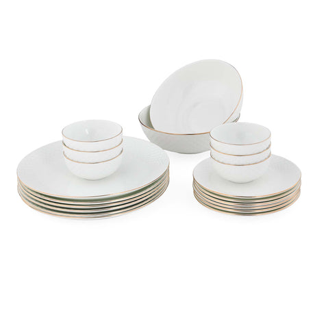 Ripple Porcelain 20 Piece Dinner Set- White