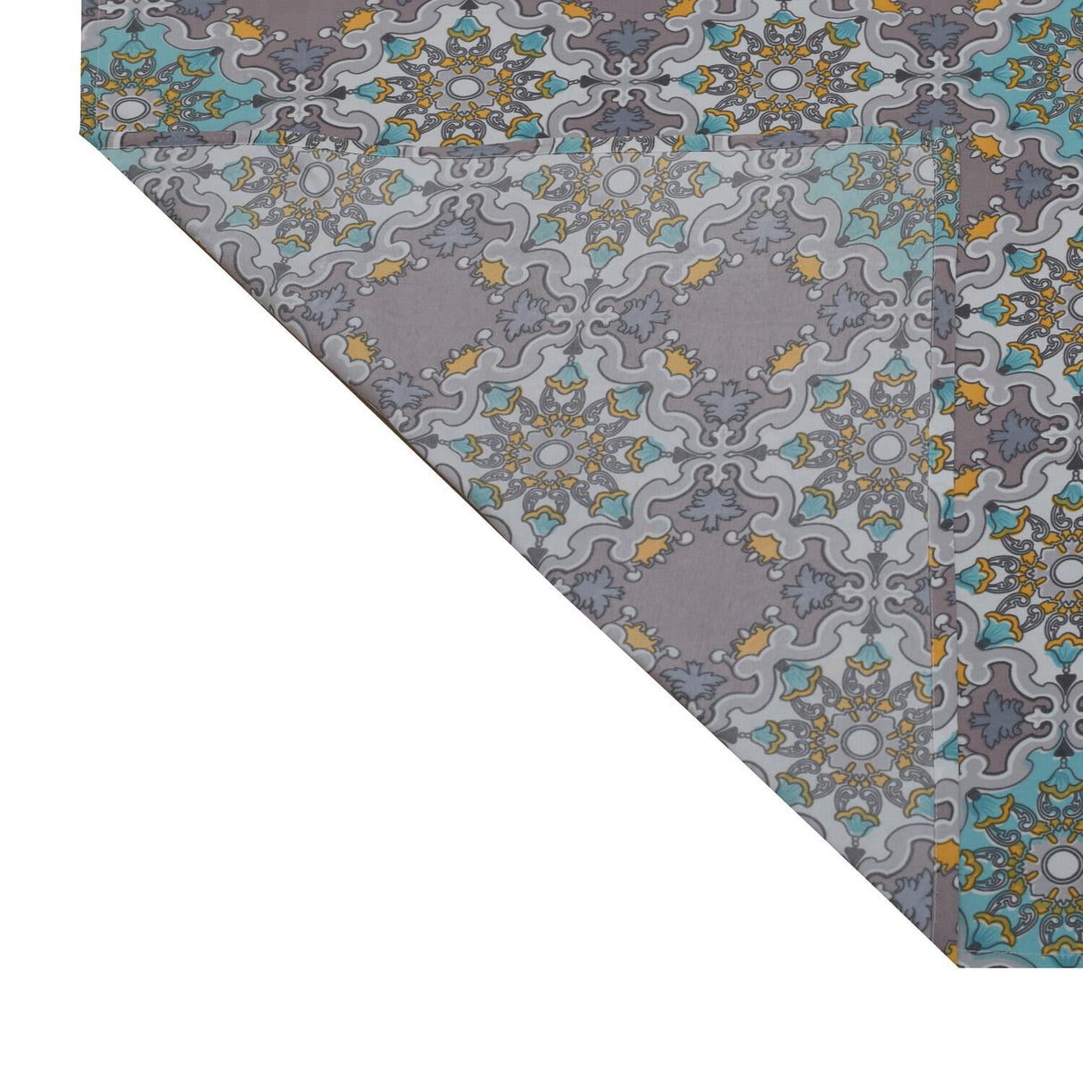Close-up view of a folded Turkish Stencil Pattern bedsheet left side view