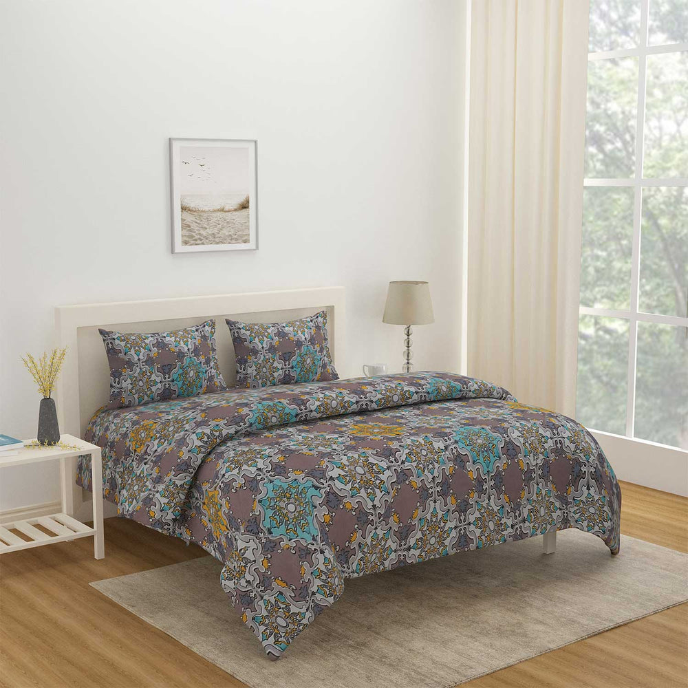 Turkish Stencil Pattern 4 Pieces Polyester Double Bedding Set (Multicolor)