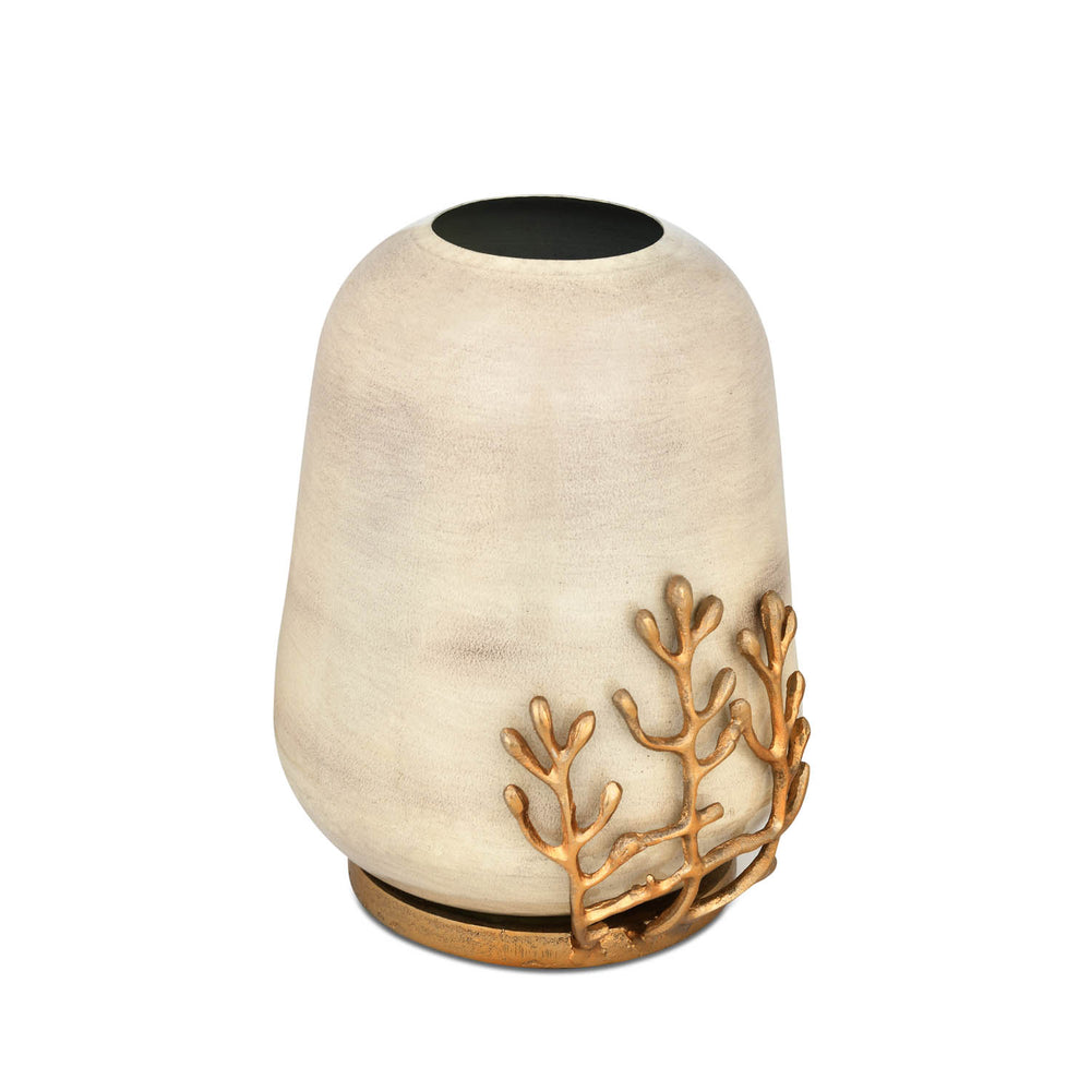 Decorative Droplet Vase with Golden Branch Small- Beige and Gold