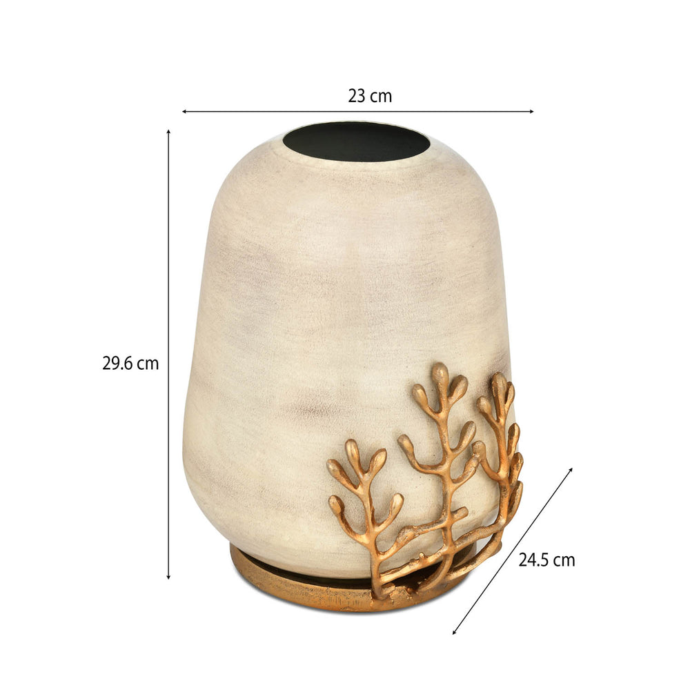 Decorative Droplet Vase with Golden Branch Small- Beige and Gold