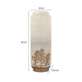 Decorative Tall Floor Vase with Golden Branch- Beige and Gold