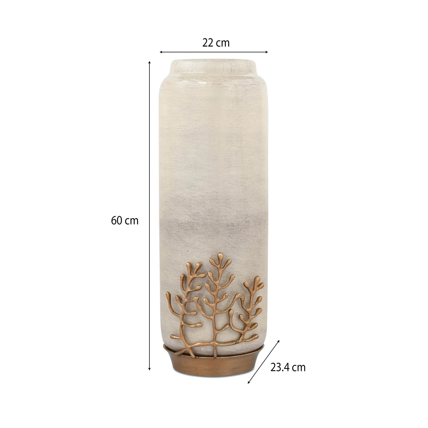 Decorative Tall Floor Vase with Golden Branch- Beige and Gold